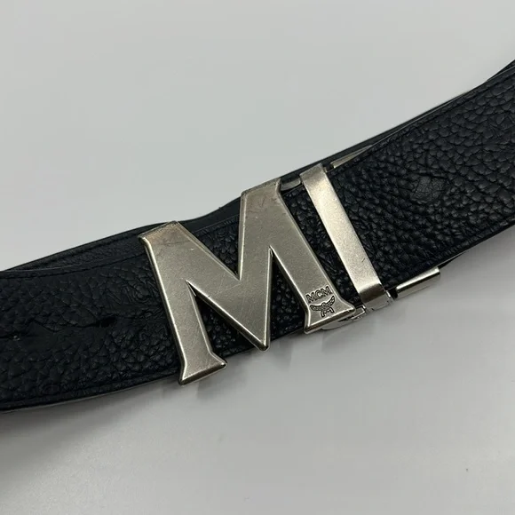 MCM Black Leather Reversible Belt with Silver M Buckle - Picture 9 of 16